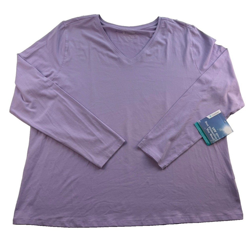 Coolibar Morada Everyday Deep V-Neck Shirt Sz 2X Purple UPF 50+ NWT Plus Size